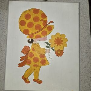 Holly Hobbie Vintage Wooden Wall Plaque Artwork 1970s Art